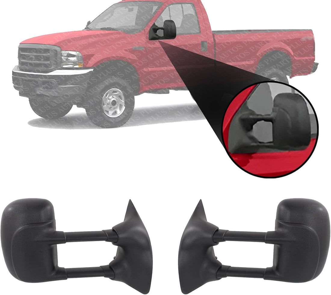 Set of 2 Front Power Towing Mirror Manual Folding Non-Heated Textured Right Passenger & Left Driver Side Direct Replacement Compatible With 1999-2007 Ford F-Series Super Duty