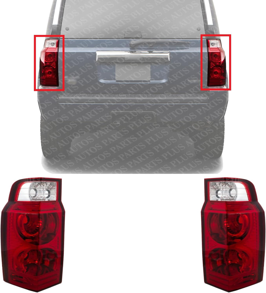 Set Of 2 Tail Light Lens and Housing Plastic Left Driver & Right Passenger Side Direct Replacement Compatible With 2006-2010 Jeep Commander CH2819108 CH2818107 55396458AH 55396459AH