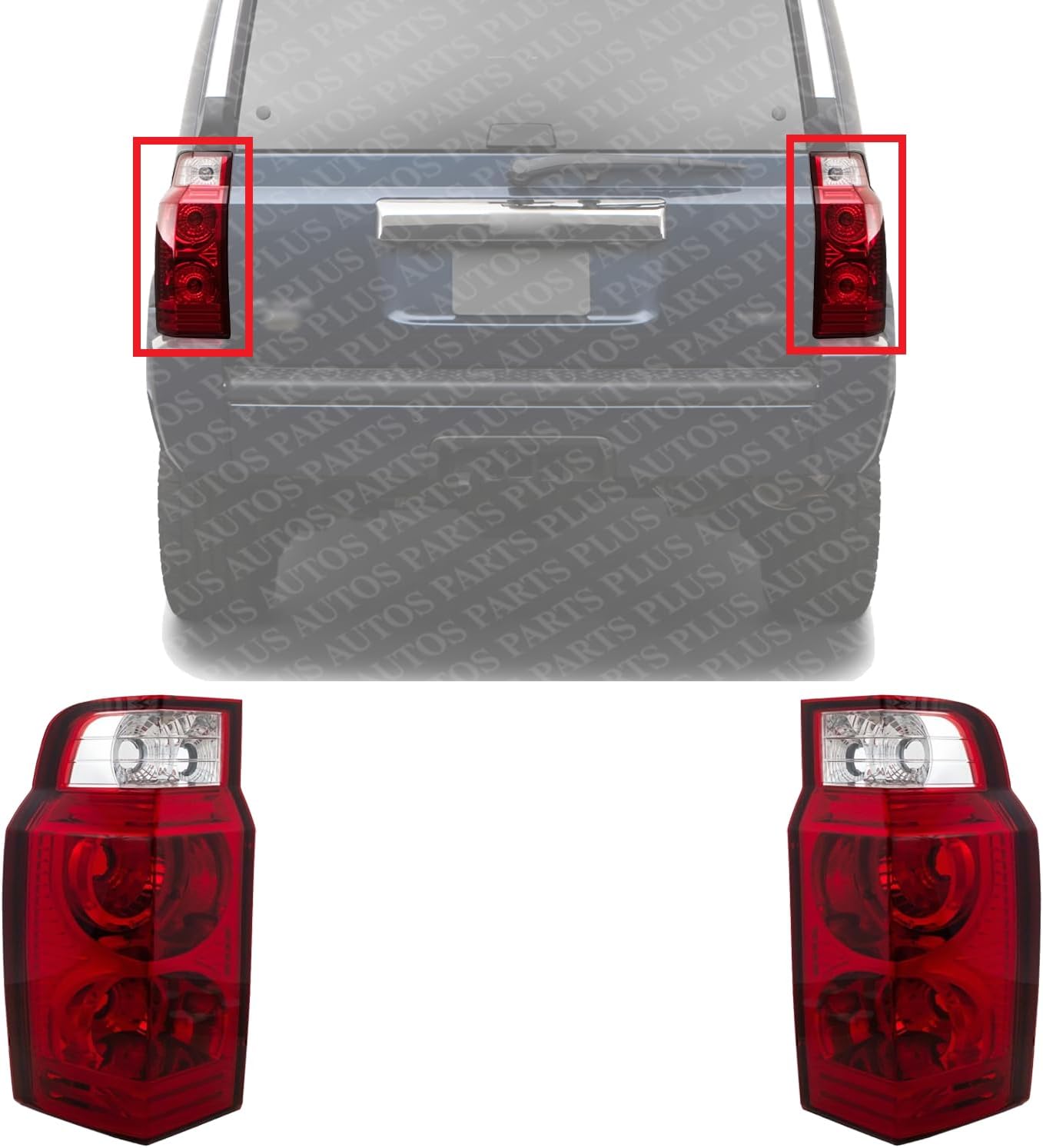 Set Of 2 Tail Light Lens and Housing Plastic Left Driver & Right Passenger Side Direct Replacement Compatible With 2006-2010 Jeep Commander CH2819108 CH2818107 55396458AH 55396459AH