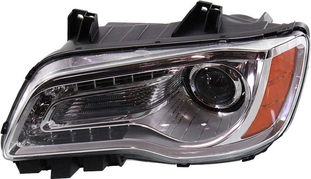 Front Headlight Assembly With Chrome Interior Left Driver Side Direct Replacement Compatible With 2011-2014 Chrysler 300 68143003AC-PFM