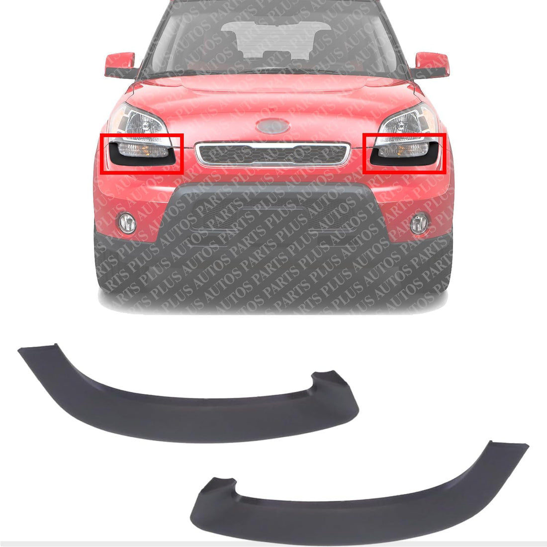 Set Of 2 Front Bumper Molding Primed Left Driver & Right Passenger Side Direct Replacement Compatible With 2010-2011 Kia Soul KI1047102 KI1046102 865642K050 865632K050