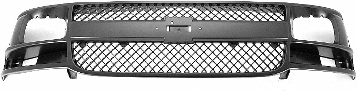 Front Bumper Primed + Upper Cover Textured + Grille Plastic + Set Of 2 Bracket Left & Right Side Direct Replacement Compatible with Chevrolet Express/GMC Savana 2003-2017
