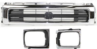 AUTOS PARTS PLUS Front Grille Chrome Shell/Painted Black Insert + Head Light Door Bezels Left Driver & Right Passenger Side Direct Replacement Compatible With 1992-1995 Toyota Pickup TO2512116
