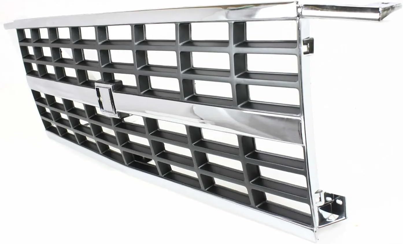 Front Grille Assembly Chrome Shell And Painted Gray Insert Plastic Direct Replacement Compatible With 1992-1996 Chevrolet G-Series Van GM1200241