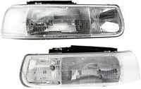 Front Bumper Face Bar Upper Cover + Headlights Assembly + Moldings Left Driver & Right Passenger Side Direct Replacement Compatible With 2000-2006 Chevrolet Tahoe/Suburban GM1051103