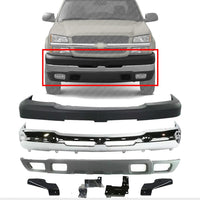 Front Bumper Chrome + Upper Cover Textured + Lower Valance + Brackets Set Right & Left Side Direct Replacement Compatible With 2003-2006 Chevrolet Silverado 2500HD 3500
