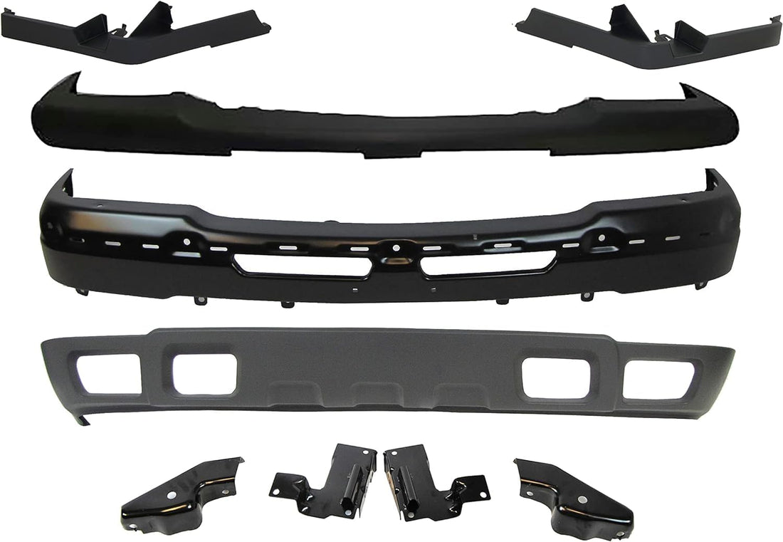 Front Bumper Primed + Upper Cover + Lower Valance + Filler + Set Of 4 Bracket Left Driver & Right Passenger Side Direct Replacement Compatible With 2003-2006 Chevrolet Silverado 1500