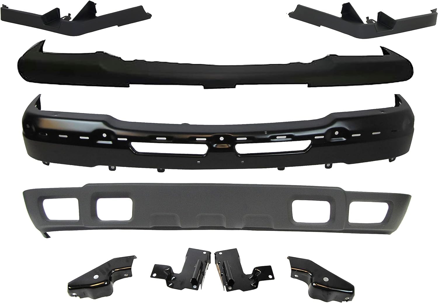 Front Bumper Primed + Upper Cover + Lower Valance + Filler + Set Of 4 Bracket Left Driver & Right Passenger Side Direct Replacement Compatible With 2003-2006 Chevrolet Silverado 1500