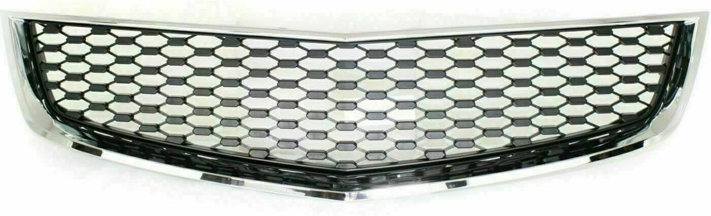Front Bumper Upper & Lower Grille Chrome Shell & Primed Insert Direct Replacement Compatible With 2010-2015 Chevrolet Equinox GM1200621 GM1200622 25798747 25798744