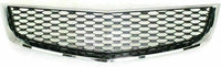 Front Bumper Upper & Lower Grille Chrome Shell & Primed Insert Direct Replacement Compatible With 2010-2015 Chevrolet Equinox GM1200621 GM1200622 25798747 25798744