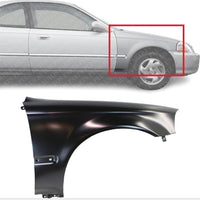 Front Fender Primed Steel With Molding Holes Right Passenger Side Direct Replacement Compatible With 1996-1998 Honda Civic HO1241143 60211S04A00ZZ