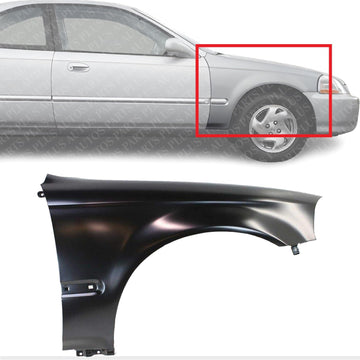 Front Fender Primed Steel With Molding Holes Right Passenger Side Direct Replacement Compatible With 1996-1998 Honda Civic HO1241143 60211S04A00ZZ
