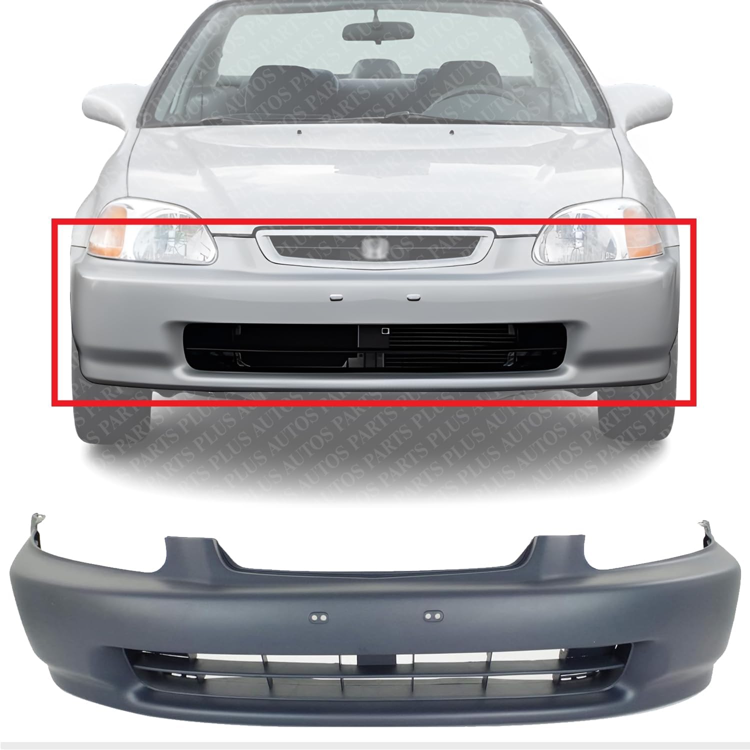 Front Bumper Cover Primed Direct Replacement Compatible With 1996-1998 Honda Civic HO1000172 04711S01A00ZZ