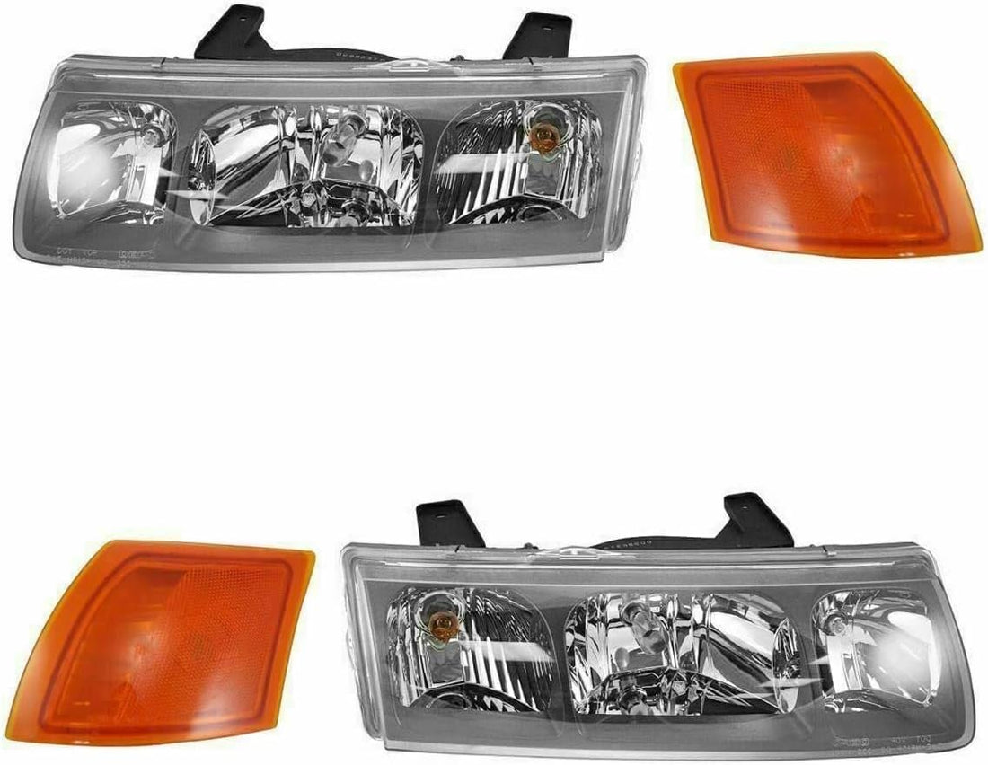 Front Head Lights + Side Marker Lamps Left Driver & Right Passenger Side Direct Replacement Compatible With 2000-2004 Saturn Vue GM2502228 GM2503228 GM2550188 GM2551188 22702945