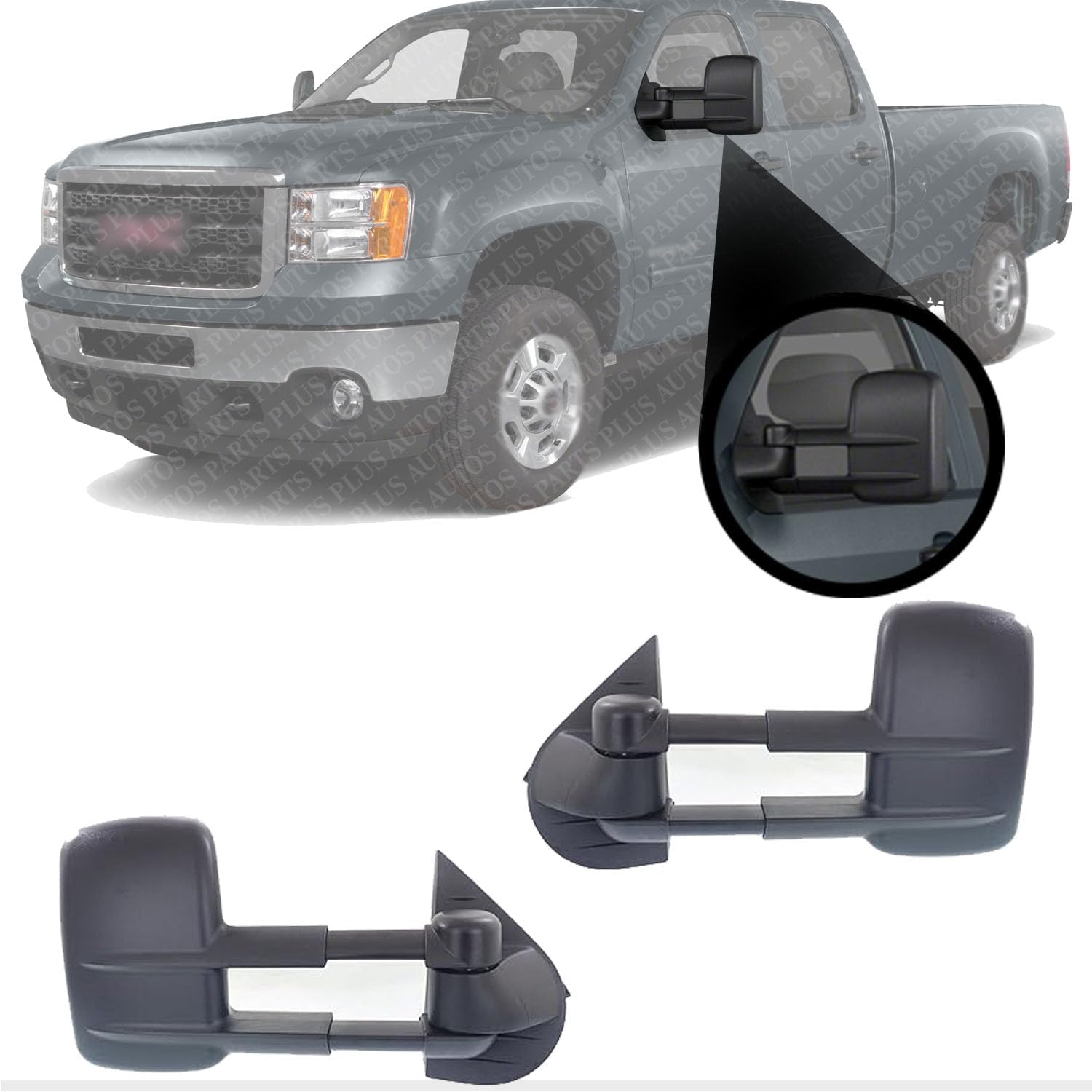 Set Of 2 Front Power Towing Mirror Manual Folding Textured Right & Left Side Direct Replacement Compatible With Chevrolet Silverado/GMC Sierra 1500 2500 HD 3500 HD 2007-13 GM1322113