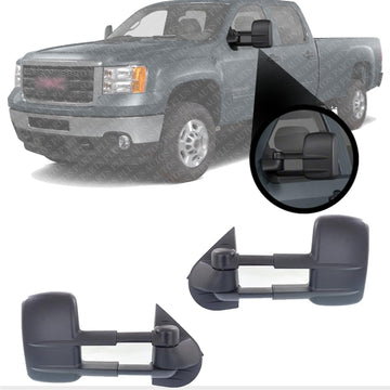 Set Of 2 Front Power Towing Mirror Manual Folding Textured Right & Left Side Direct Replacement Compatible With Chevrolet Silverado/GMC Sierra 1500 2500 HD 3500 HD 2007-13 GM1322113