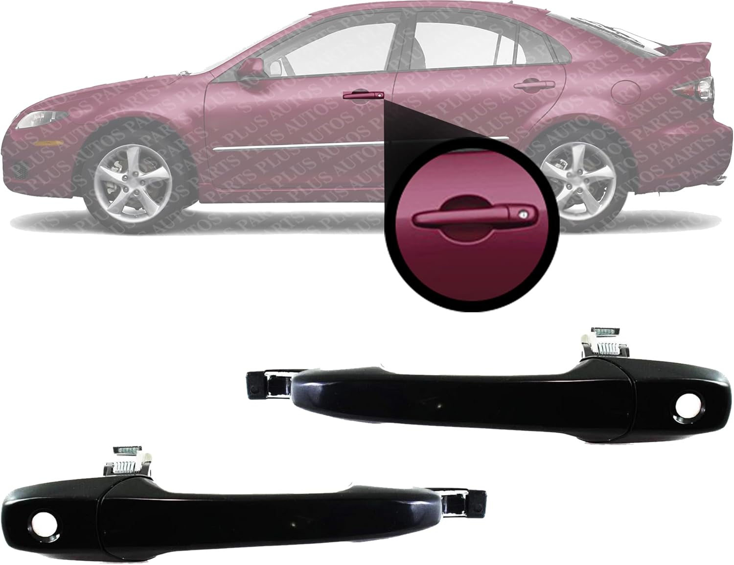 Set of 2 Front Exterior Door Handle Primed Plastic with Keyhole Right Passenger & Left Driver Side Direct Replacement Compatible with 2003-2008 Mazda 6/2007-2015 CX-9 GJ6E58410K08