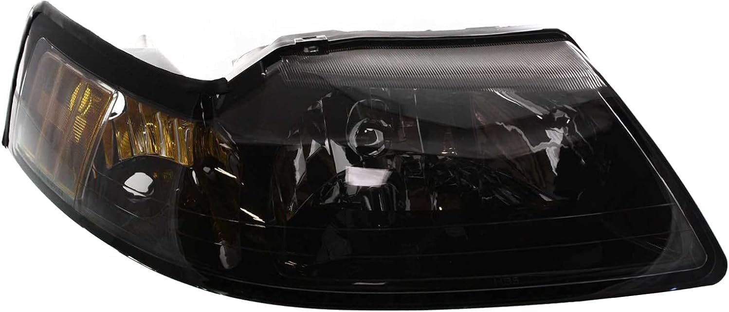 Set Of 2 Front Headlight Lens And Housing With Black Interior Left Driver & Right Passenger Side Direct Replacement Compatible With 1999-2004 Ford Mustang FO2502177 FO2503177