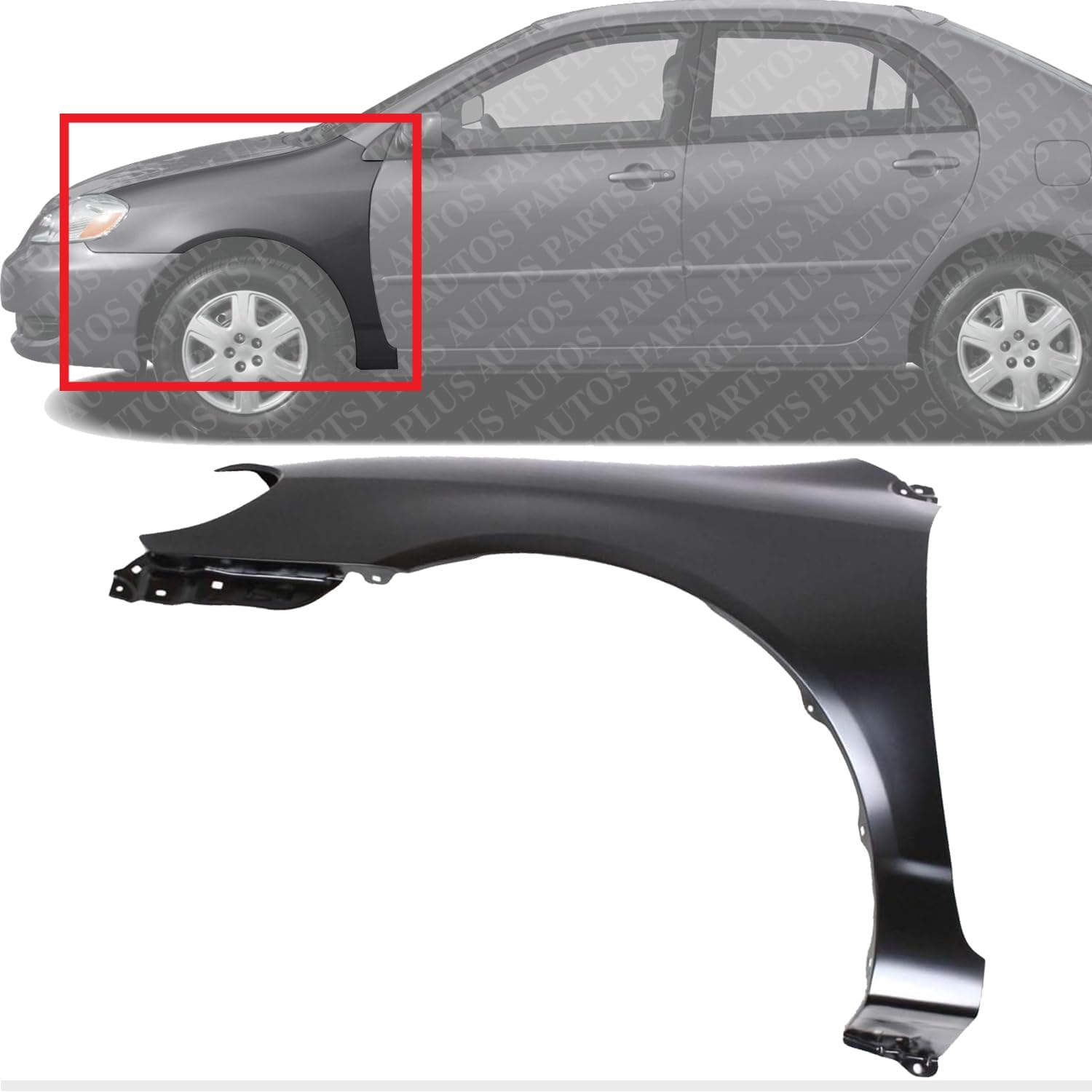 Front Fender Primed Steel Left Driver Side Without Molding Holes Direct Replacement Compatible With 2003-2008 Toyota Corolla TO1240183 5380202060