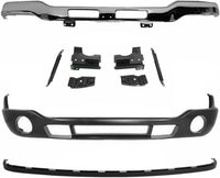 AUTOS PARTS PLUS Front Bumper Chrome With Brackets + Lower Valance Primed With Fog Light Holes + Extension Textured Direct Replacement Compatible With GMC Sierra 1500 2500HD 3500 2003-2006