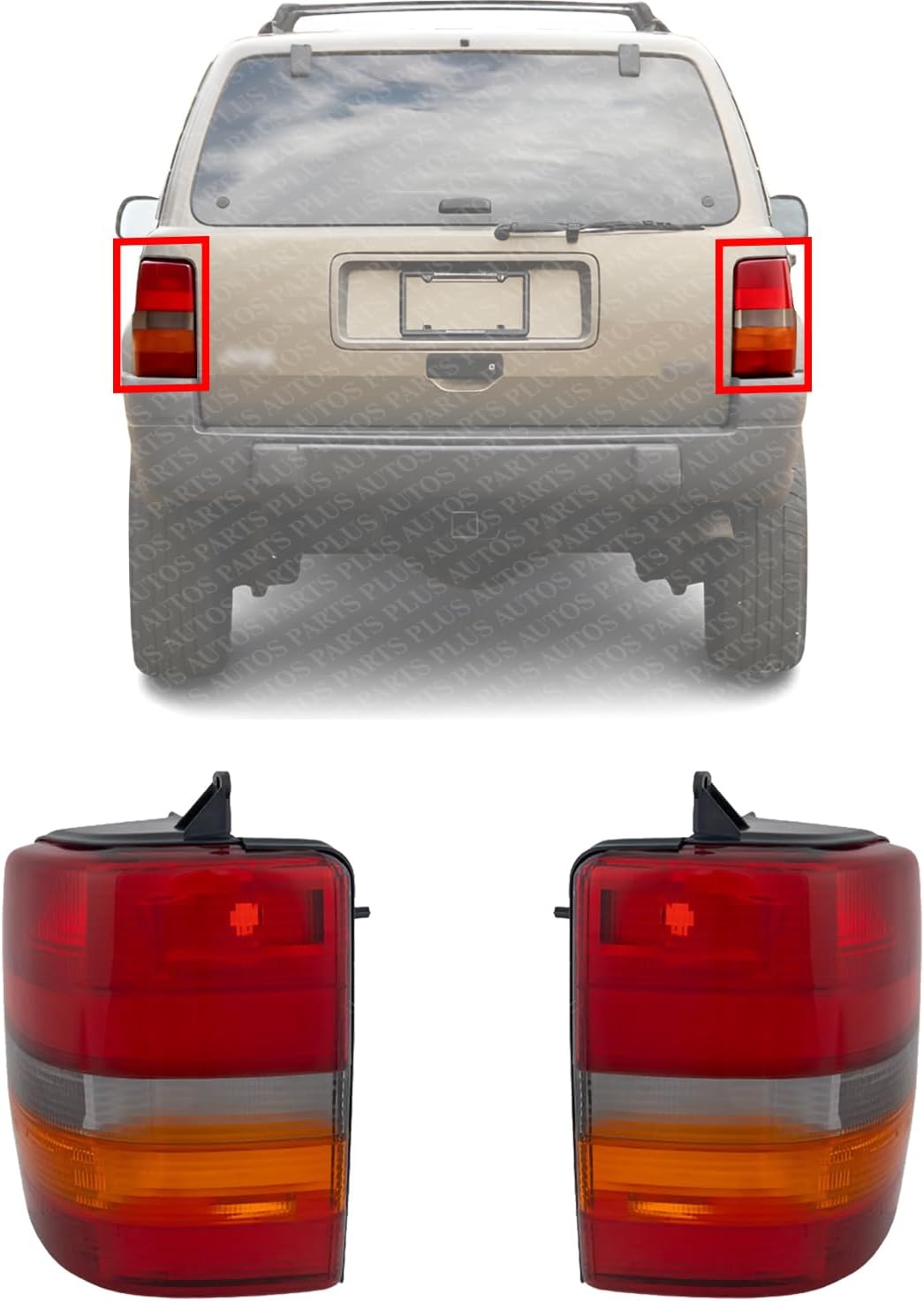 Set Of 2 Tail Lamp Lens And Housing Left Driver & Right Passenger Side Direct Replacement Compatible With 1993-1998 Jeep Grand Cherokee CH2801121 CH2800121 55155738AA 55155739AA