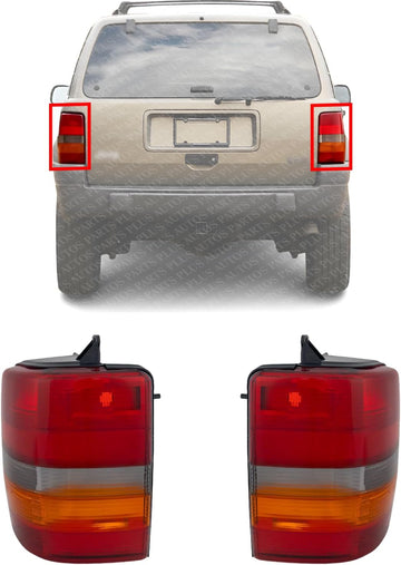 Set Of 2 Tail Lamp Lens And Housing Left Driver & Right Passenger Side Direct Replacement Compatible With 1993-1998 Jeep Grand Cherokee CH2801121 CH2800121 55155738AA 55155739AA