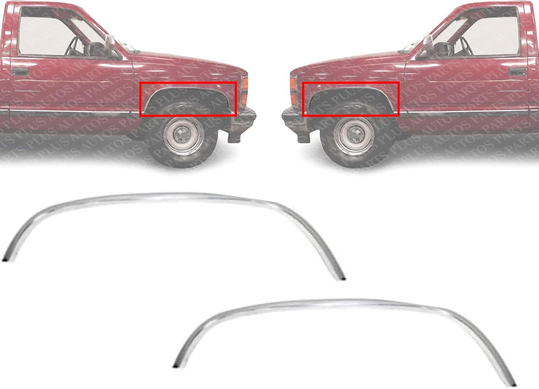 Set Of 2 Front Fender Molding Trim Chrome Right Passenger & Left Driver Side Direct Replacement Compatible With 1988-2000 Chevrolet/GMC C/K Series Full Size GM1291108 GM1290108