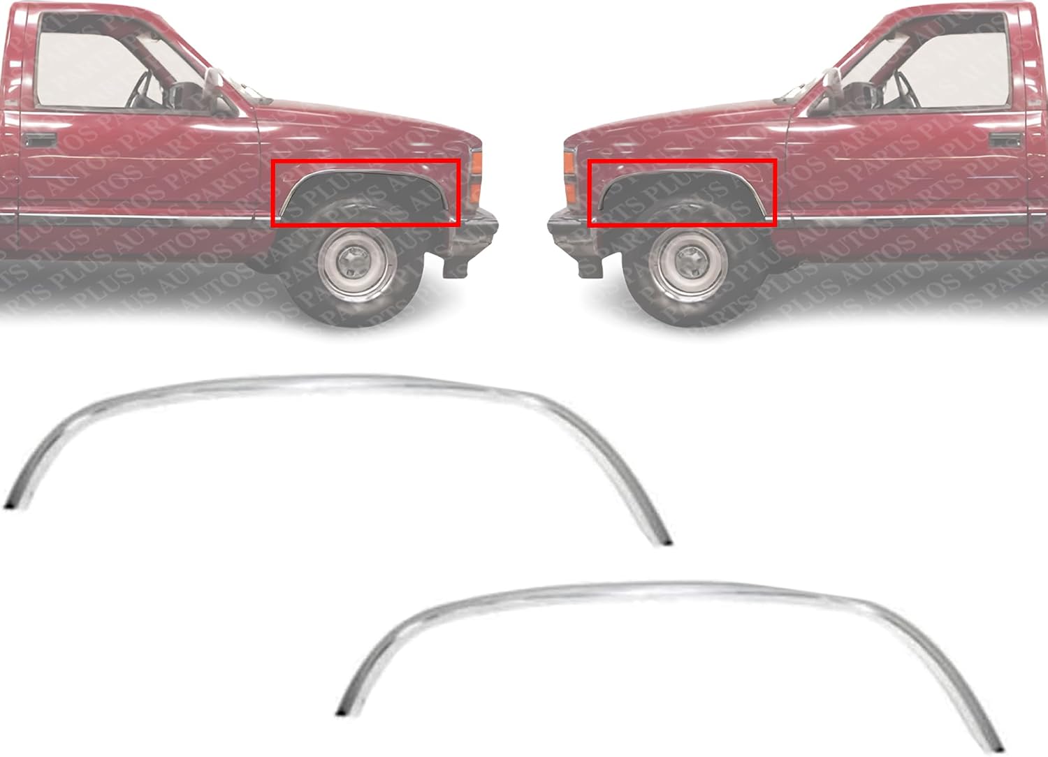 Set Of 2 Front Fender Molding Trim Chrome Right Passenger & Left Driver Side Direct Replacement Compatible With 1988-2000 Chevrolet/GMC C/K Series Full Size GM1291108 GM1290108
