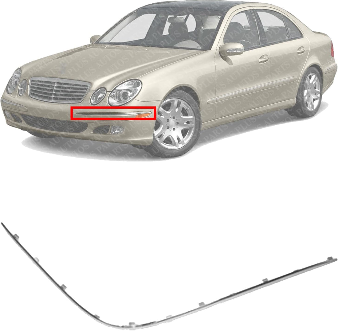 Front Bumper Molding Chrome Left Driver Side Direct Replacement Compatible With 2000-2002 Mercedes-Benz E-Class MB1044101 2108850974