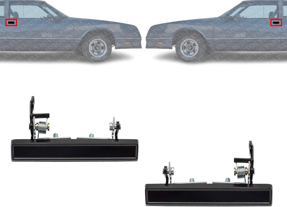 Set Of 2 Front Exterior Door Handle Smooth Black Right Passenger & Left Driver Side Direct Replacement Compatible With 1978-1988 Chevrolet Monte Carlo / 1982-1987 Buick Regal 20454212