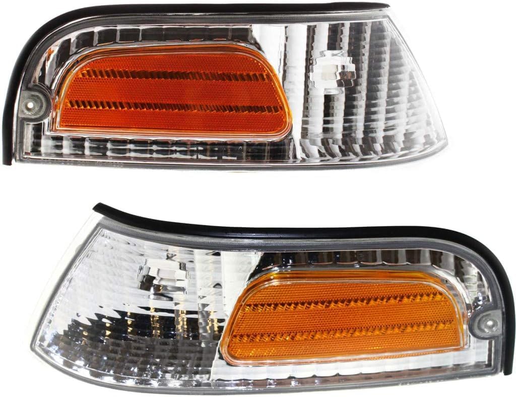 Set Of 2 Front Corner Light Lens And Housing Side Marker Lamp Left Driver & Right Passenger Side Direct Replacement Compatible With 1998-2011 Ford Crown Victoria FO2521147 FO2520147