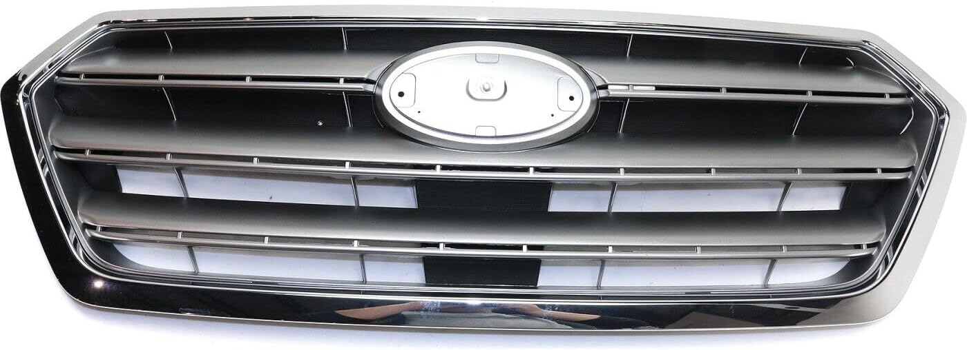 Front Grille Painted Silver Shell with Gray Insert With Chrome Trim Direct Replacement Compatible With 2015-2017 Subaru Legacy SU1200162 91121AL00A