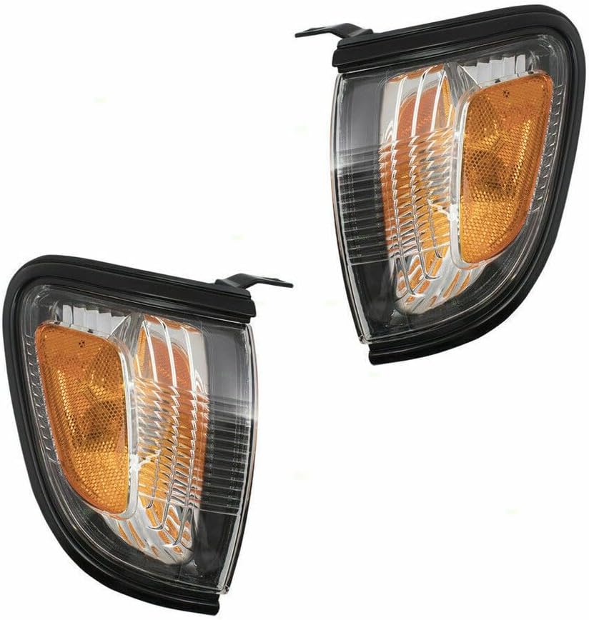 Front Grille Primed Shell & Insert + HeadLight & Corner Lamp Left Driver & Right Passenger Side Direct Replacement Compatible With 2001-2004 Toyota Tacoma TO2502136 TO2503136