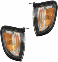 Front Grille Primed Shell & Insert + HeadLight & Corner Lamp Left Driver & Right Passenger Side Direct Replacement Compatible With 2001-2004 Toyota Tacoma TO2502136 TO2503136