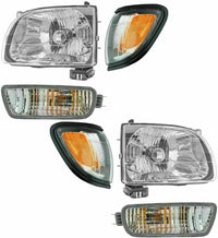 Front Headlights + Corner Lamps With Black Trim + Signal Lights Left Driver & Right Passenger Side Direct Replacement Compatible With 2001-2004 Toyota Tacoma TO2503136 TO2502136