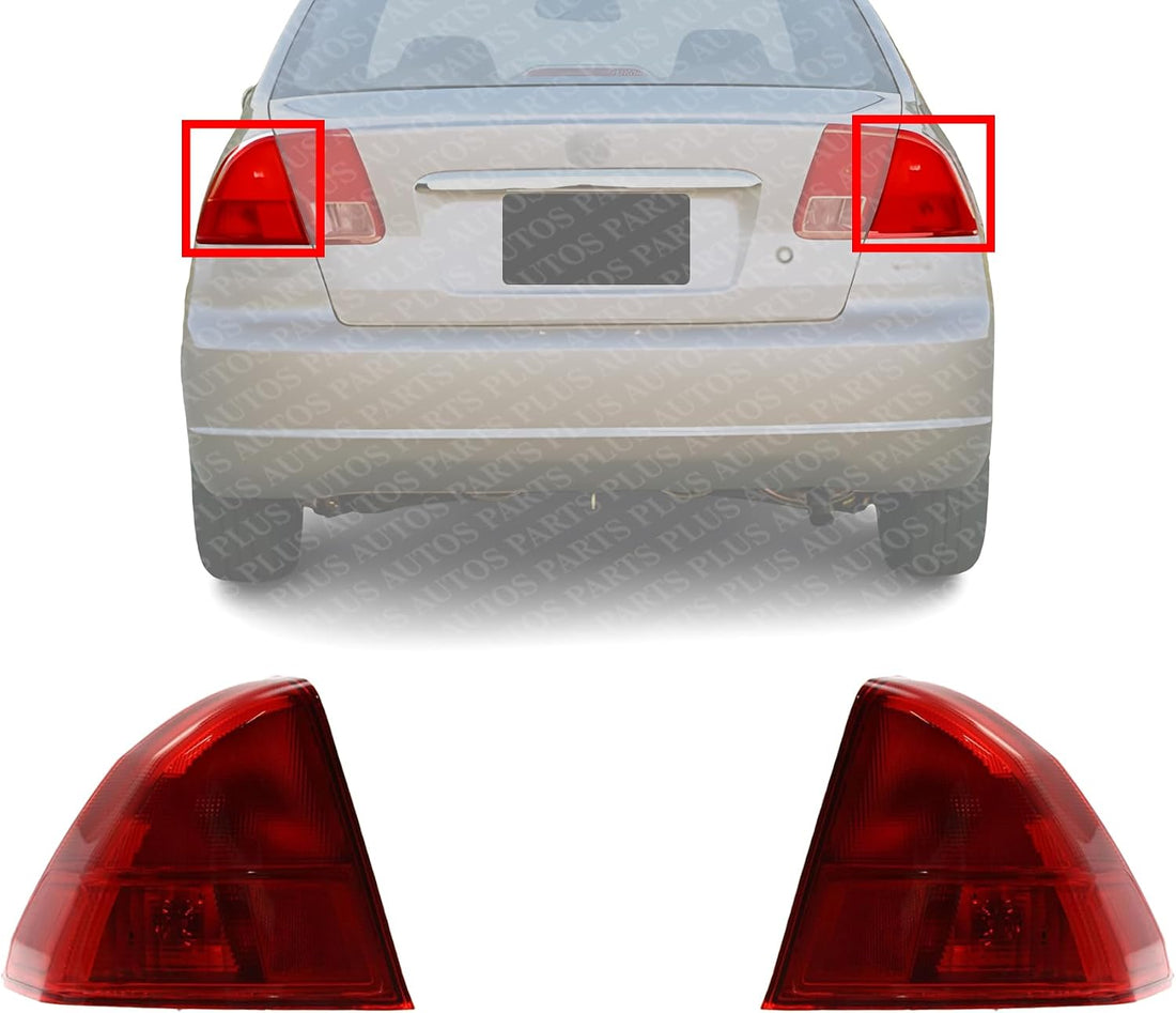 Set Of 2 Tail Light Outer Assembly Plastic Left Driver & Right Passenger Side Direct Replacement Compatible With 2001-2003 Acura EL / 2001-2002 Honda Civic HO2801133 HO2800133