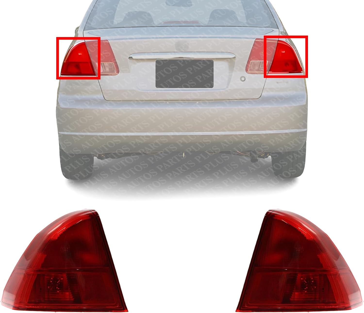 Set Of 2 Tail Light Outer Assembly Plastic Left Driver & Right Passenger Side Direct Replacement Compatible With 2001-2003 Acura EL / 2001-2002 Honda Civic HO2801133 HO2800133