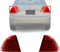 Set Of 2 Tail Light Outer Assembly Plastic Left Driver & Right Passenger Side Direct Replacement Compatible With 2001-2003 Acura EL / 2001-2002 Honda Civic HO2801133 HO2800133