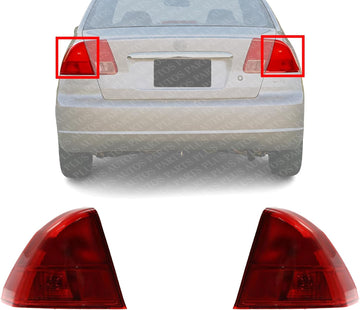 Set Of 2 Tail Light Outer Assembly Plastic Left Driver & Right Passenger Side Direct Replacement Compatible With 2001-2003 Acura EL / 2001-2002 Honda Civic HO2801133 HO2800133