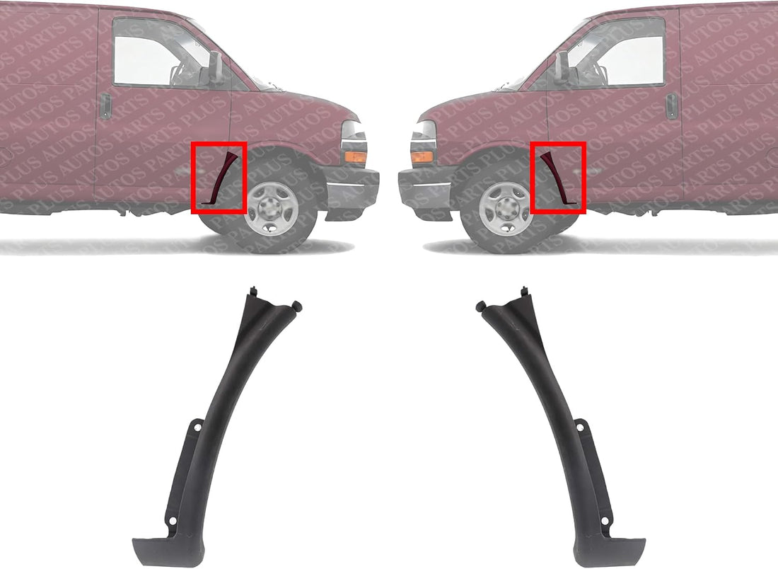 Set Of 2 Front Wheel Opening Molding Lower Extension Primed Left Driver & Right Passenger Side Direct Replacement Compatible With 1996-2023 Chevrolet Express/GMC Savana GM1243108
