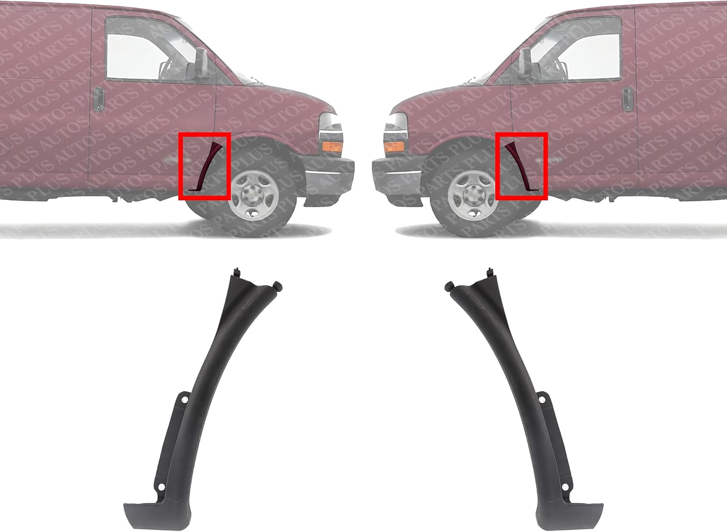 Set Of 2 Front Wheel Opening Molding Lower Extension Primed Left Driver & Right Passenger Side Direct Replacement Compatible With 1996-2023 Chevrolet Express/GMC Savana GM1243108
