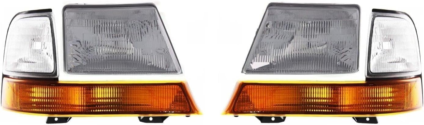 Front Grille Chrome Shell & Insert + Header Panel Thermoplastic And Fiberglass + Headlights + Corner Lamps Left & Right Side Direct Replacement Compatible With 1998-2000 Ford Ranger