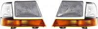 Front Grille Chrome Shell & Insert + Header Panel Thermoplastic And Fiberglass + Headlights + Corner Lamps Left & Right Side Direct Replacement Compatible With 1998-2000 Ford Ranger