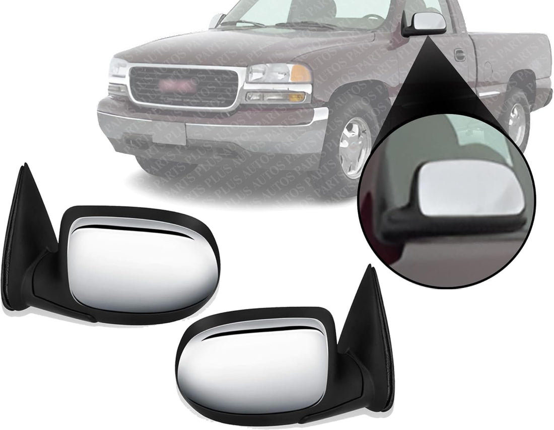 Set Of 2 Front Power Mirrors Manual Folding Non-Heated Chrome Left Driver & Right Passenger Side Direct Replacement Compatible With 1999-2002 Chevrolet Silverado/GMC Sierra GM1320174