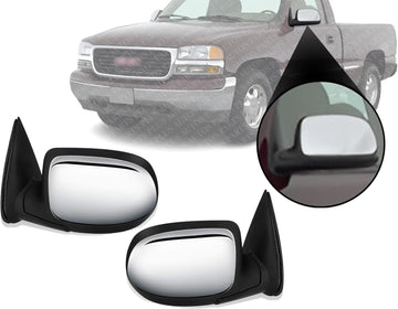 Set Of 2 Front Power Mirrors Manual Folding Non-Heated Chrome Left Driver & Right Passenger Side Direct Replacement Compatible With 1999-2002 Chevrolet Silverado/GMC Sierra GM1320174