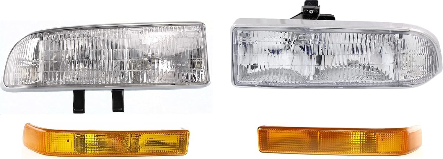 Front Head Light + Signal Lamp Lens And Housing Right Passenger & Left Driver Side Direct Replacement Compatible With 1998-2005 Chevrolet Blazer / 1998-2004 S10 Pickup