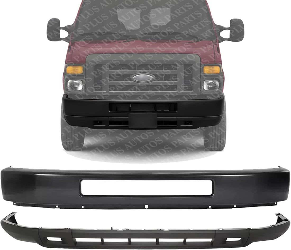 Front Bumper Primed Steel + Lower Valance Texture Direct Replacement Compatible With 2008-2019 Ford Econoline Van FO1095226 FO1002409 8C2Z17757APTM 8C2Z17626AA