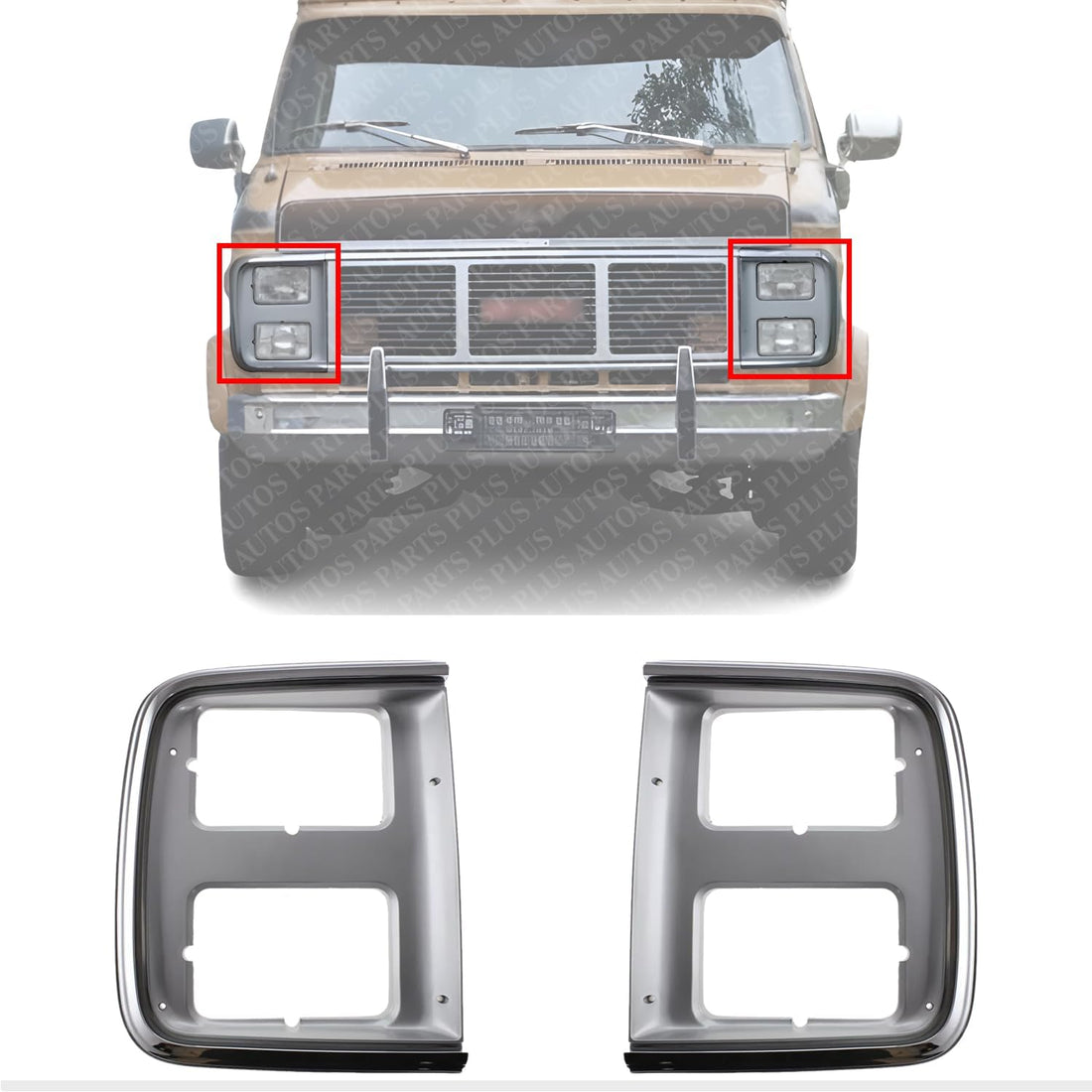 Set Of 2 Front Headlight Door Bezel Chrome Left Driver & Right Passenger Side Direct Replacement Compatible With 1985-1991 Chevrolet & GMC G-Series GM2513124 GM2512124 15596118
