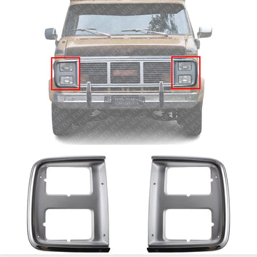 Set Of 2 Front Headlight Door Bezel Chrome Left Driver & Right Passenger Side Direct Replacement Compatible With 1985-1991 Chevrolet & GMC G-Series GM2513124 GM2512124 15596118