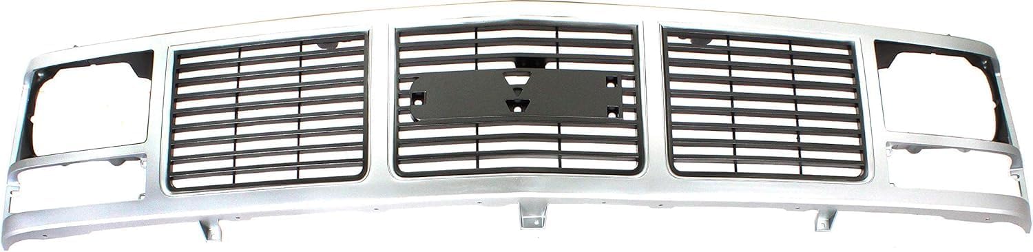 Front Grille Silver Shell And Insert With Single Sealed Beam Headlight Direct Replacement Compatible With 1988-1993 GMC C/K Series GM1200325 15590613